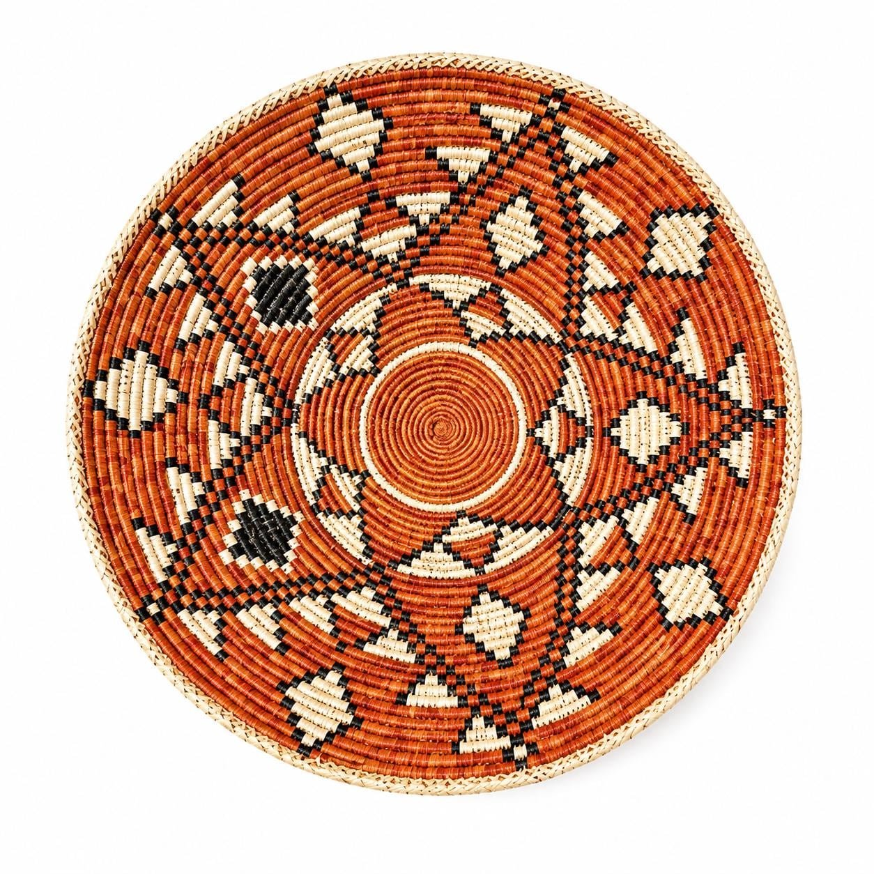 Copper Diamond 14" approximate Boho Wall Decor, Rust Black Checkered Wall Basket, Bohemian Wall Art Home Decor Southwest African - Image 2