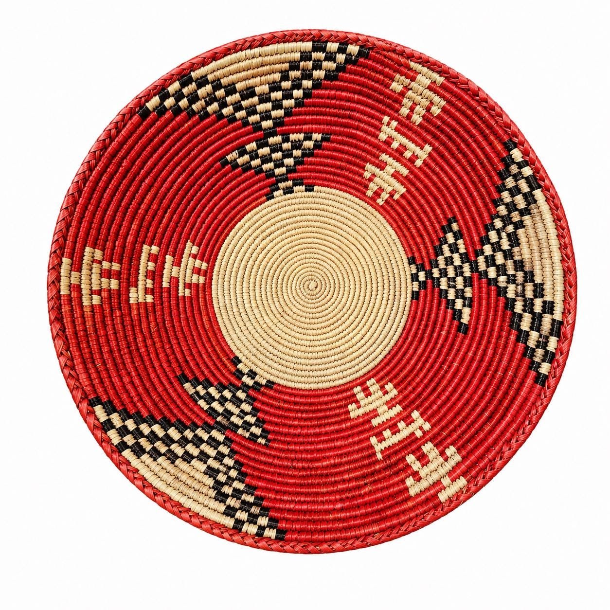 14 Inch Red Woven Wall Basket | Handwoven African Basket | Boho Southwestern Wall Decor | Tribal Wall Hanging | Rustic Home Decor - Image 3