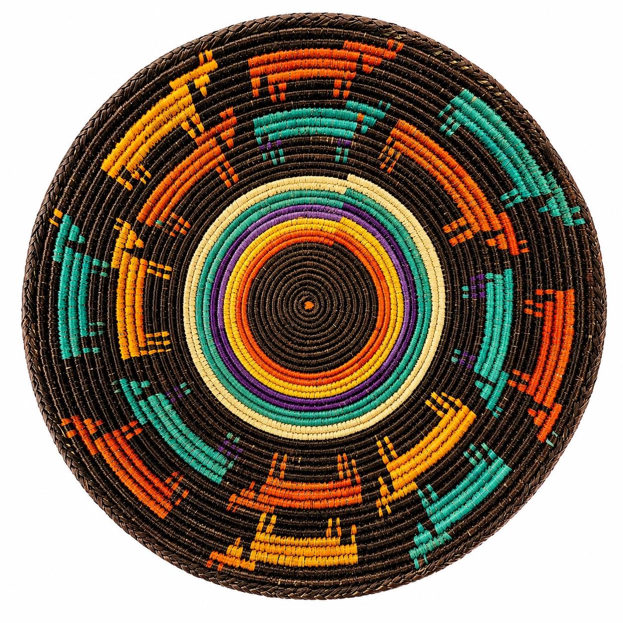 14 Inch African Woven Wall Basket, Colorful Boho Wall Decor, Handwoven Basket, Teal Orange Brown, Eclectic Southwestern Home Decor - Image 2
