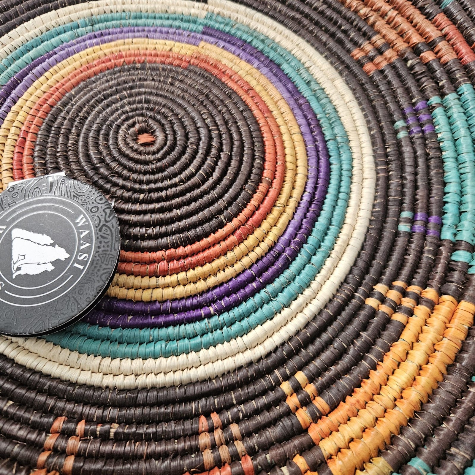 14 Inch African Woven Wall Basket, Colorful Boho Wall Decor, Handwoven Basket, Teal Orange Brown, Eclectic Southwestern Home Decor - Image 6