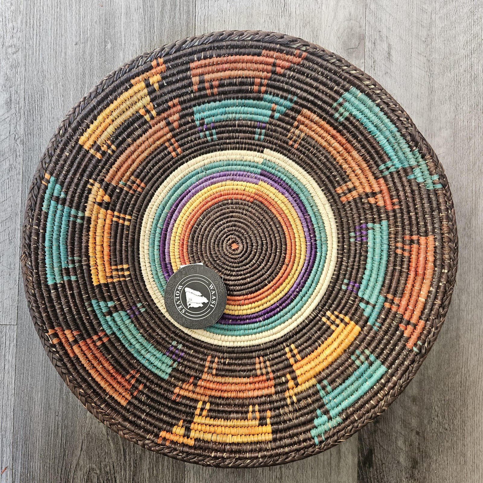 14 Inch African Woven Wall Basket, Colorful Boho Wall Decor, Handwoven Basket, Teal Orange Brown, Eclectic Southwestern Home Decor - Image 7