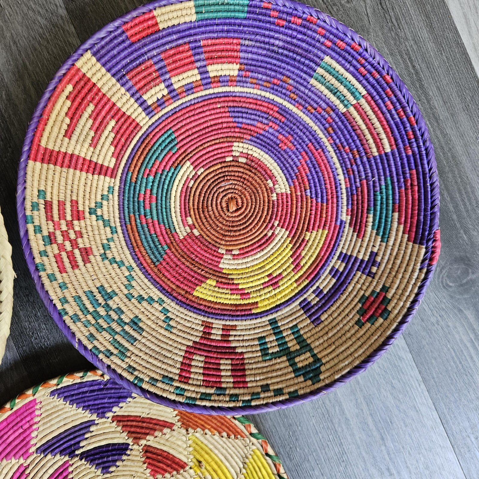 Set of 3 Handwoven African Wall Baskets, 14 Inch Colorful Woven Basket Wall Decor, Eclectic Boho Wall Art, Bohemian Home Decor - Image 6