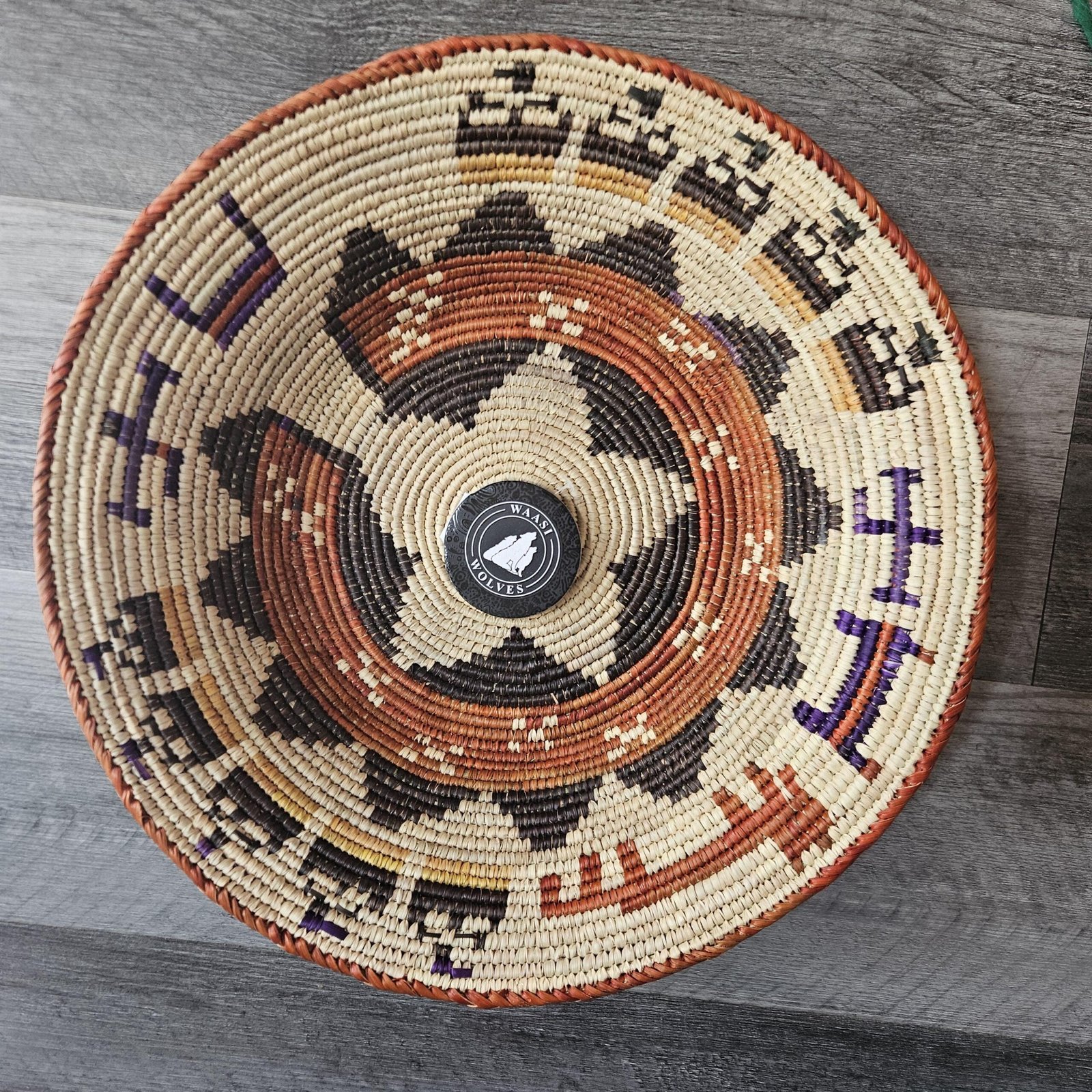 14" African Woven Wall Basket | Rust Cream & Black Boho Wall Decor | Handmade Geometric Basket | Tribal Wall Art | Eclectic Home Decor - Image 4