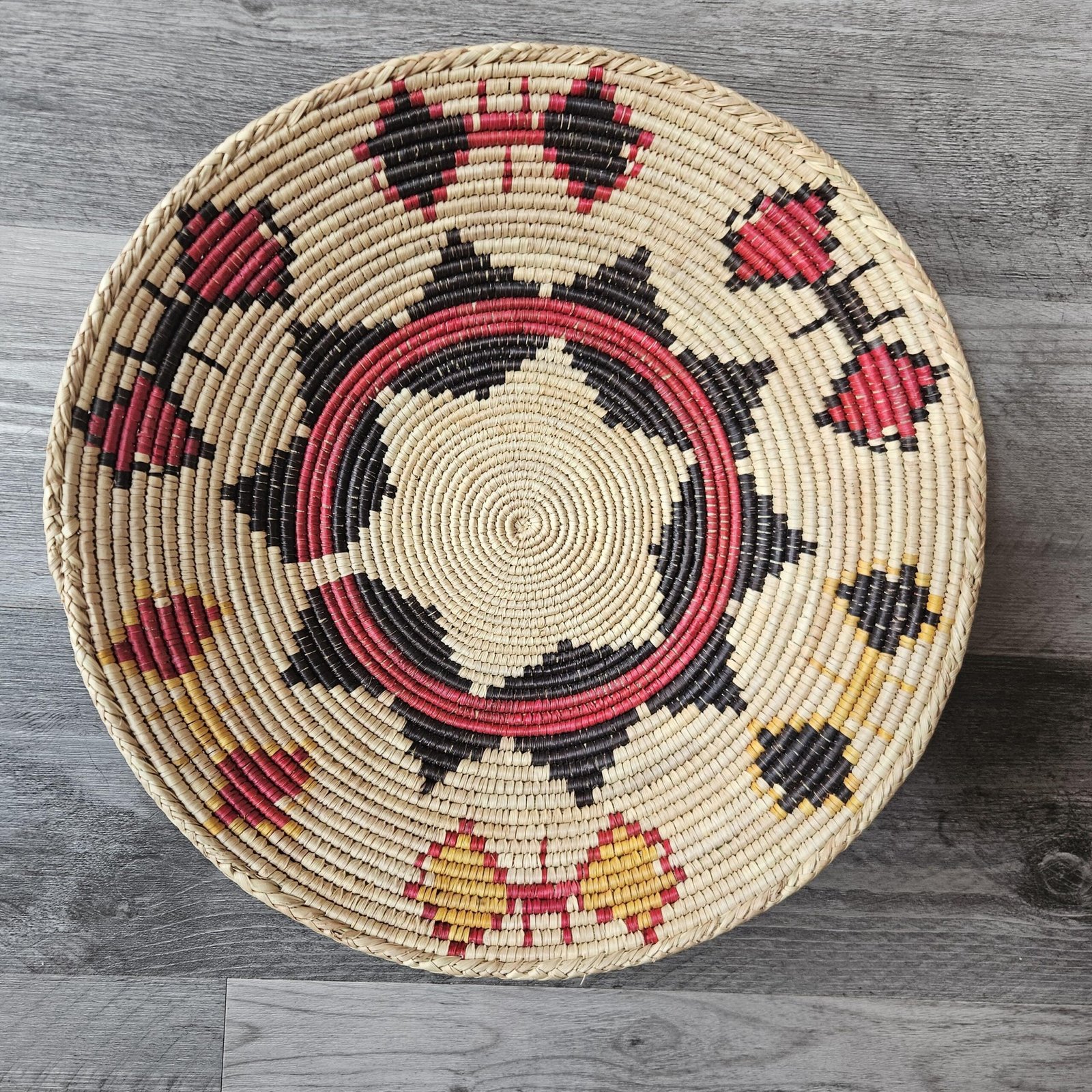 Handwoven Wall Basket 14 Inch | Pink Black Natural Woven Wall Decor | Boho Raffia Basket | Geometric Wall Art | Colorful Home Decor - Image 7