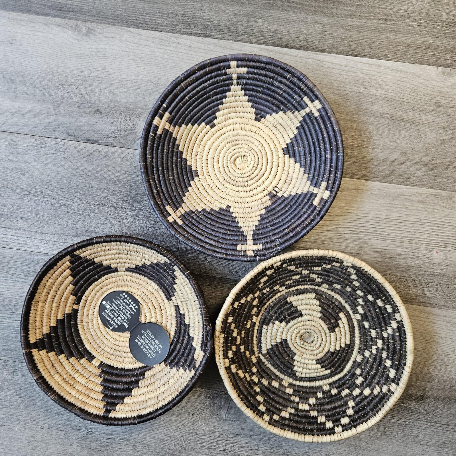 Obsidian Star Set of 3 10 Inch Handwoven Boho Wall Decor Black Tan Star Bohemian Wall Art Home Decor - Image 5