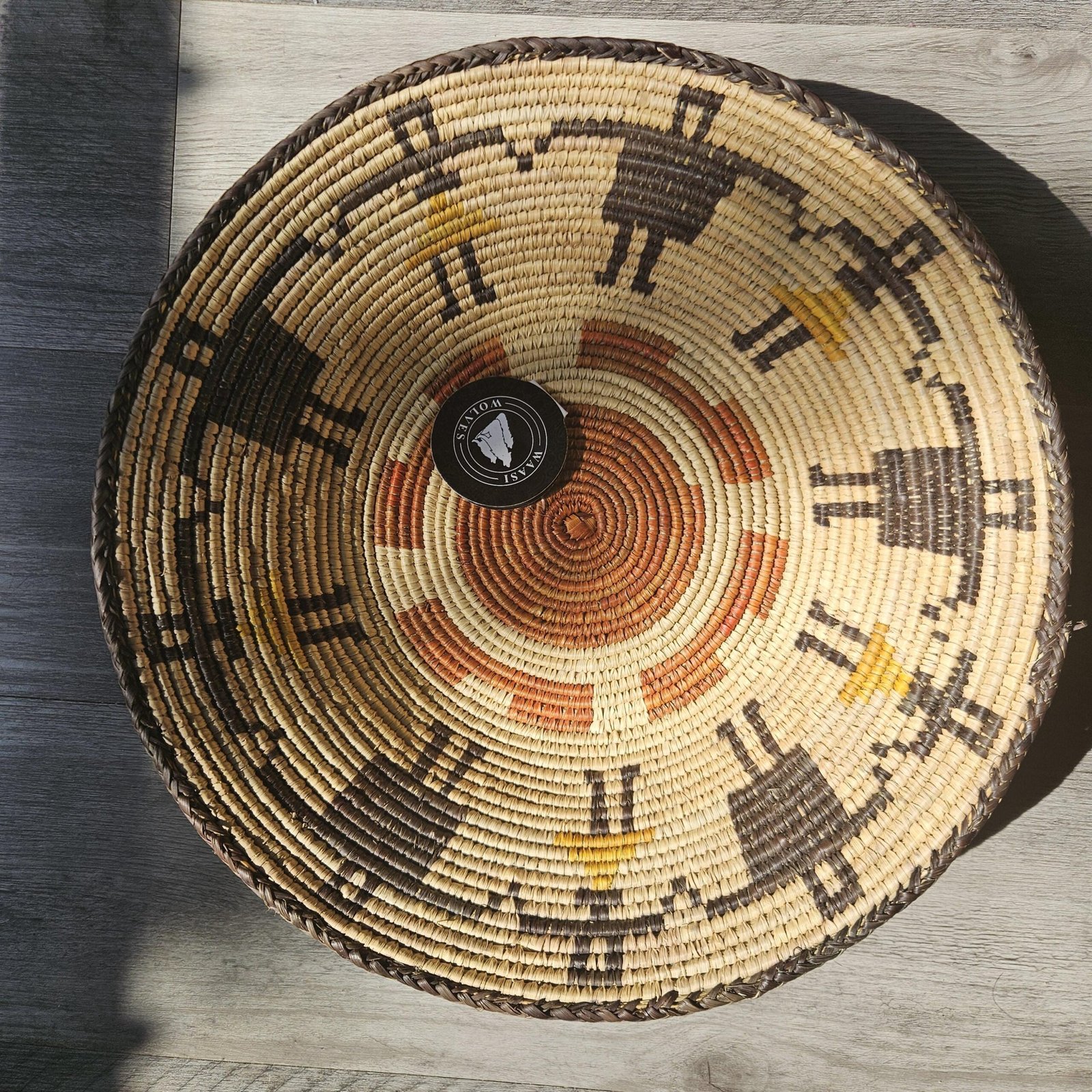 Handwoven 14 Inch Wall Basket | Rust Brown & Natural Woven Basket | Geometric Boho Wall Decor | African Inspired Basket Wall Art - Image 4