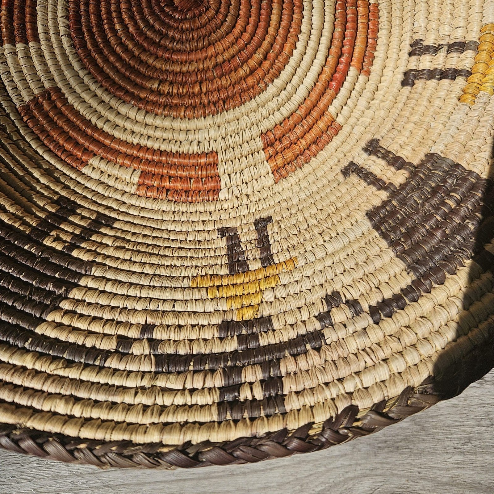 Handwoven 14 Inch Wall Basket | Rust Brown & Natural Woven Basket | Geometric Boho Wall Decor | African Inspired Basket Wall Art - Image 5