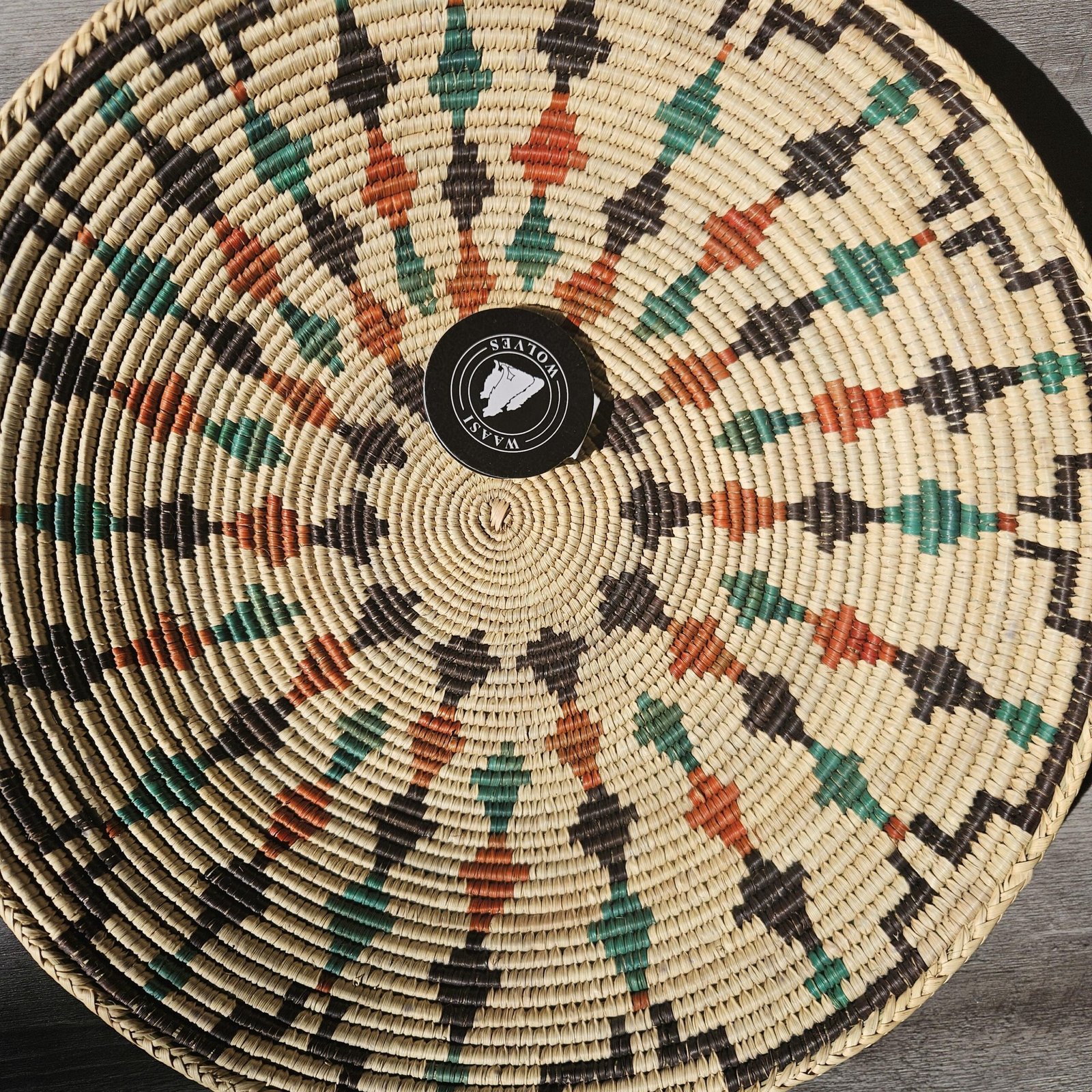 Handwoven 14 Inch Wall Basket | Teal Rust & Brown Woven Wall Decor | Geometric Boho Basket Wall Art | African Inspired Home Decor - Image 4