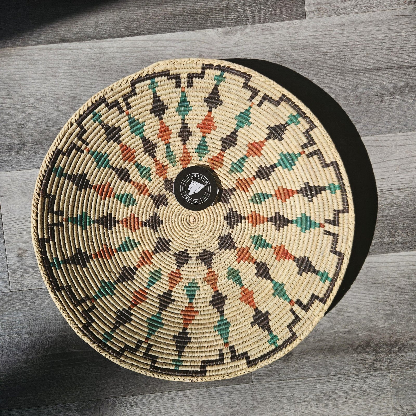 Handwoven 14 Inch Wall Basket | Teal Rust & Brown Woven Wall Decor | Geometric Boho Basket Wall Art | African Inspired Home Decor - Image 6
